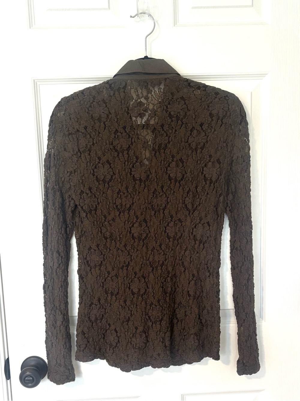 Fairy Grunge Lace Button-Front with Collar Shirt Whimsigoth Sheer - Picture 3 of 10